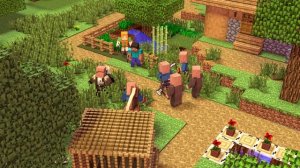 Деревенские жители атаковали милую семью зомби в Майнкрафте, мультфильм