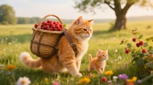 😹Мама кошечка собирает вкусную и сочную малину для своего маленького сыночка🔥