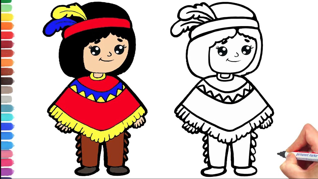 Мультик - раскраска для детей ИНДЕИЦ. Учимся как рисовать ИНДЕЙЦА. смотреть онлайн