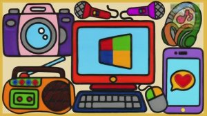 Компьютер, фотоаппарат, раскраска из желе, как нарисовать радио для детей
