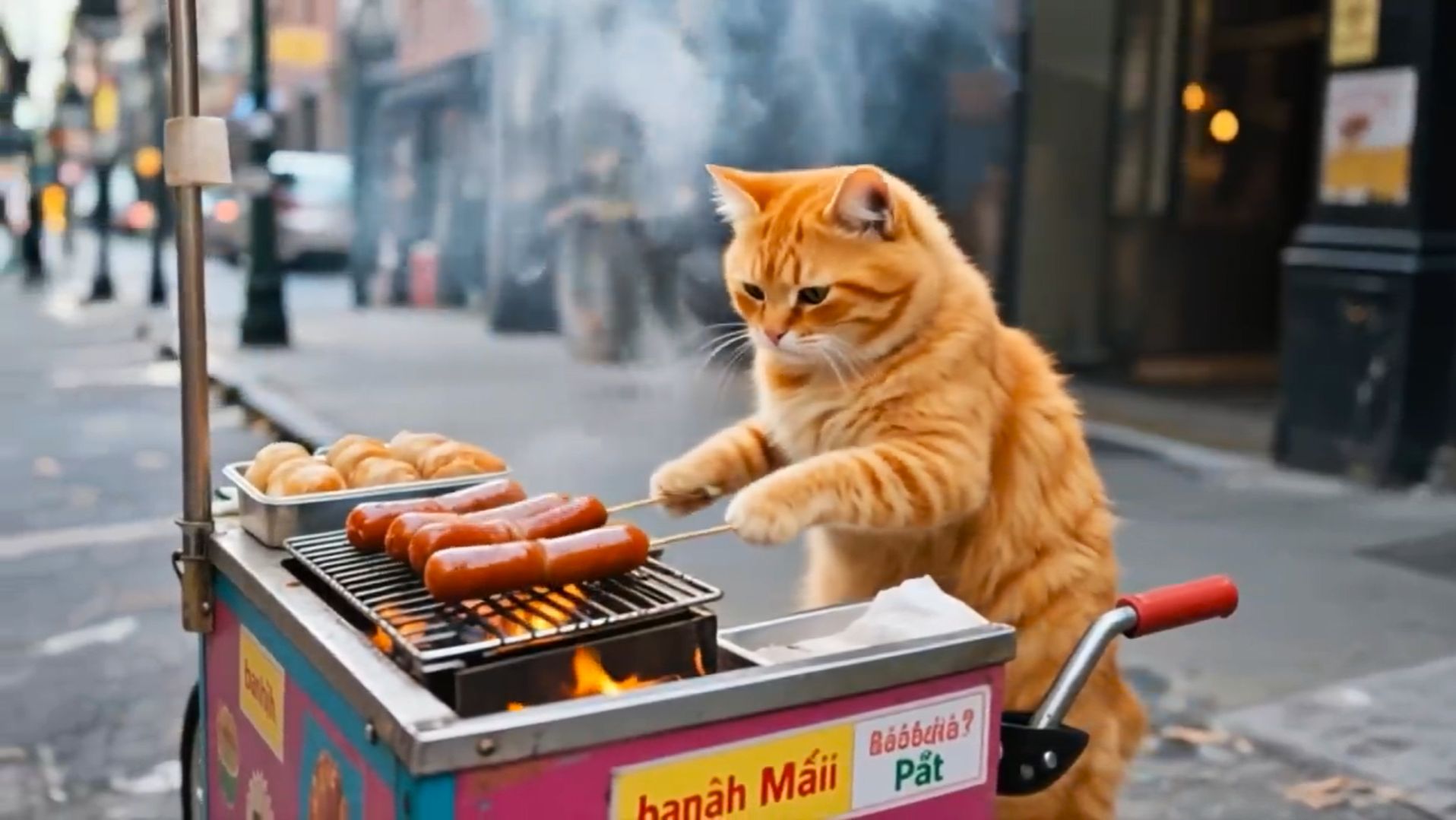 😹Мама кошечка готовит вкусные и аппетитные сосиски для хот догов🔥 смотреть онлайн