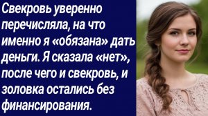 Истории со Смыслом/Свекровь уверенно перечисляла, на что именно я «обязана»../Истории из жизни