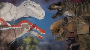 Indominus Rex and Spinosaurus vs Tyrannosaurus Rex and D-Rex!