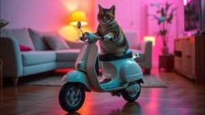 Котёнок на крутом самокате!