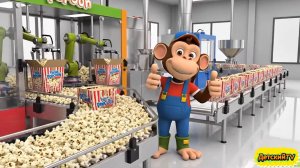 Обезьянка на ферме 🐒🚜 как кукуруза превращается в попкорн 🌽 | Детский мультфильм