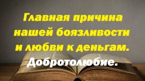 Главная причина нашей боязливости и любви к деньгам. Добротолюбие.