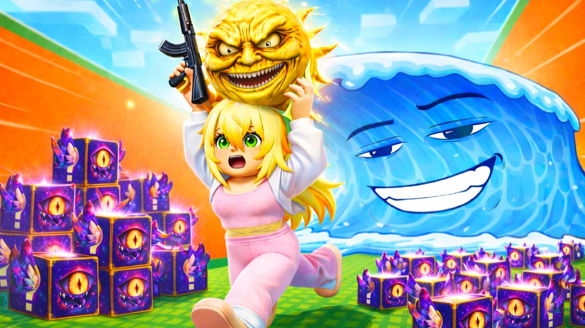 УСПЕЙ СХВАТИТЬ Брейнрота и сбежать в Tsunami Escape For Lucky Blocks Roblox | БлокиТоки смотреть онлайн