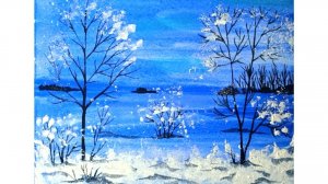 Как просто нарисовать зимний пейзаж используя бумажную салфетку.