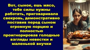 Вот, сынок, ешь мясо, тебе силы нужны работать, приговаривала свекровь, демонстративно поставив