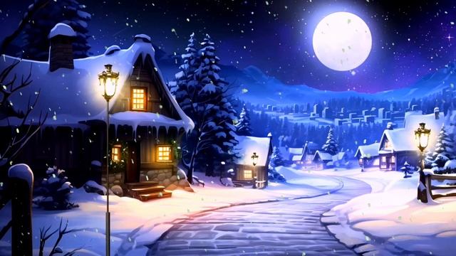 Зимняя деревушка вечером, шум ветра и снега, сказочная атмосфера, музыка для сна смотреть онлайн