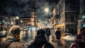 Зимний вечер в центе Санкт-Петербурга.