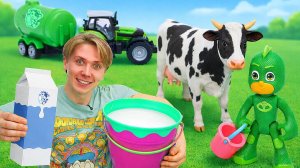 Игрушки Герои в Масках на ферме: узнаем, как молоко попадает в магазин!