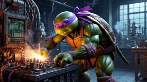 Вспышка света.  Черепашка - нидзя Донателло отлетает в сторону. Дым. Тишина