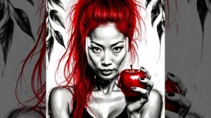 ЯПОНСКАЯ РЫЖЕВОЛОСАЯ ДЕВУШКА И ЯБЛОКО нейросеть