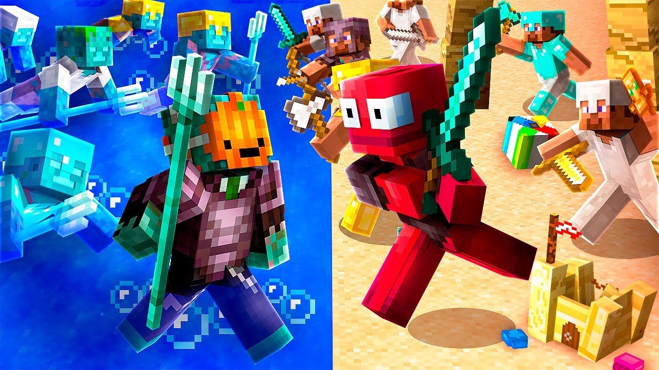 УТОПЛЕННИКИ против ЛЮДЕЙ на Острове в Майнкрафт смотреть онлайн