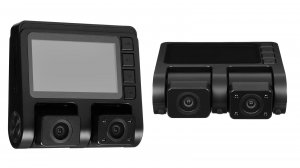 Видеорегистратор автомобильный с двумя поворотными встроенными видеокамерами и экраном