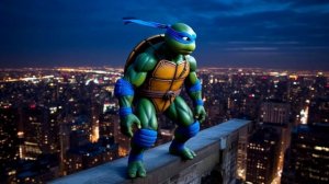 Черепашка - нидзя Леонардо  прыгает с крыши