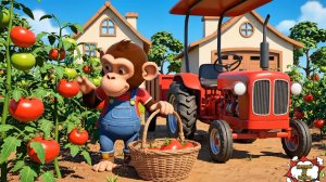 Обезьянка на тракторе 🐒🚜 весёлая погоня на ферме | 3D мультфильм для детей