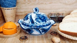 Масленка "Морской бриз", гжельский фарфор