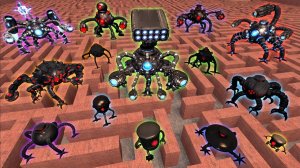 Армия роботов-омнидроидов в большом лабиринте в гаррис моде