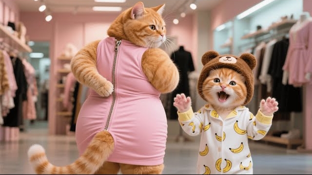 Благодаря строгим тренировкам котенка Джинджер, Мама кошка похудела и надела свое любимое платье смотреть онлайн