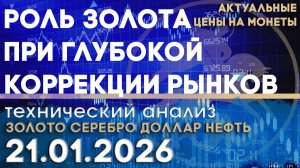 Роль золота при глубокой коррекции рынков. Анализ рынка золота, серебра, нефти, доллара 21.01.2026 г