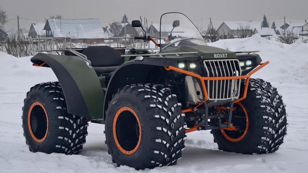 Квадроцикл ROVET, тестируем по глубокому снегу и горкам, самодельный квадрик из гаража смотреть онлайн