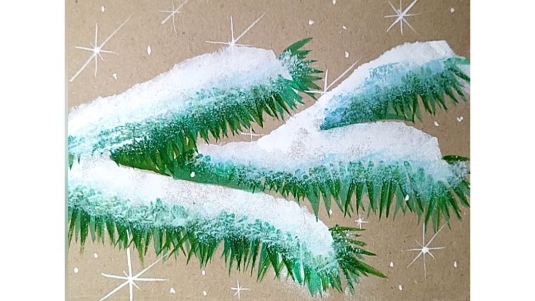 Как просто нарисовать сосновую ветку гуашью на крафтовой бумаге. смотреть онлайн