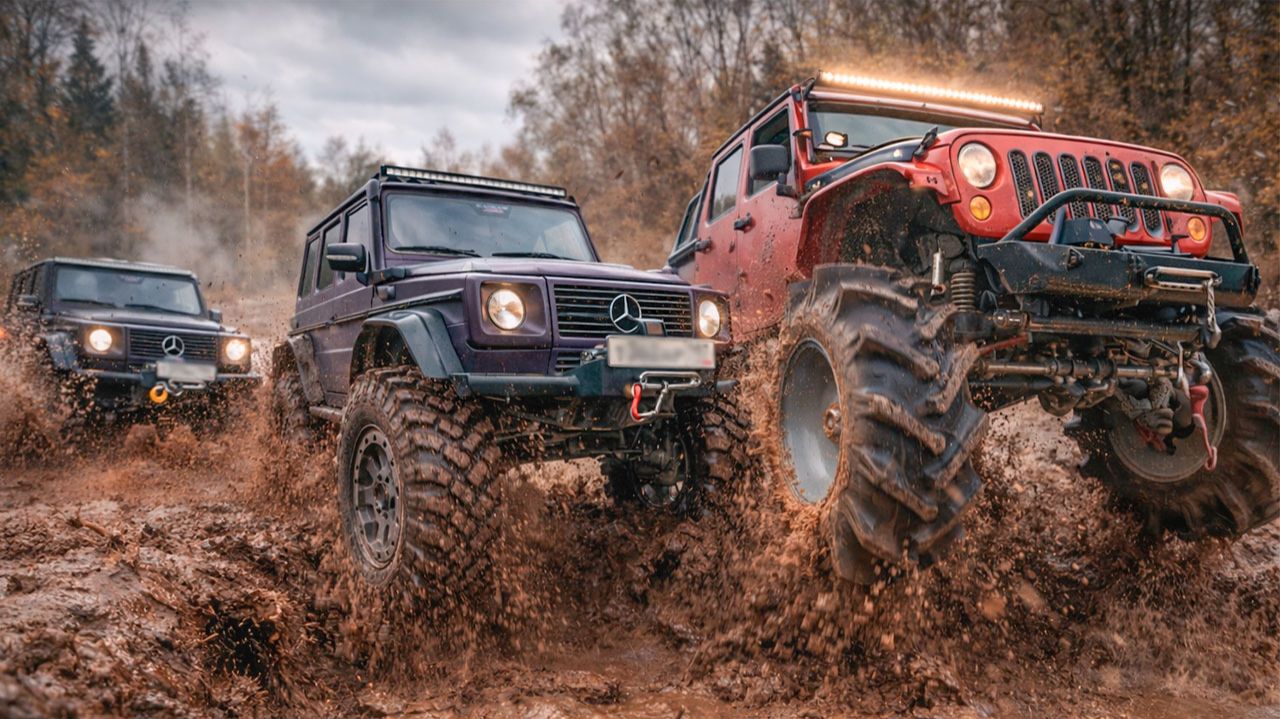 ГЕЛИКИ поспорили с Jeep МОНСТРОМ, Уаз V8 и сельская Нива в шоке смотреть онлайн