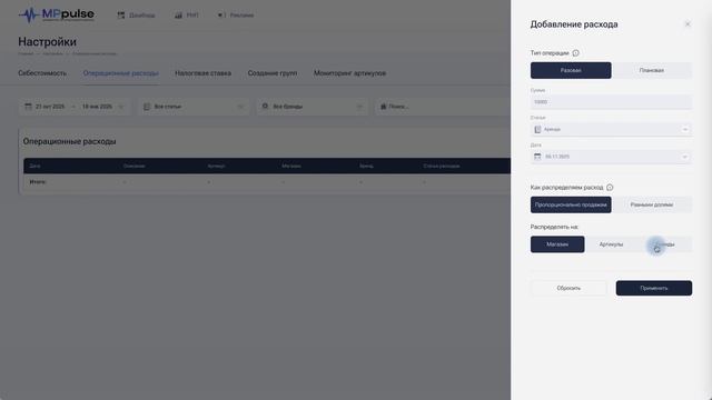 Операционные расходы в MPpulse