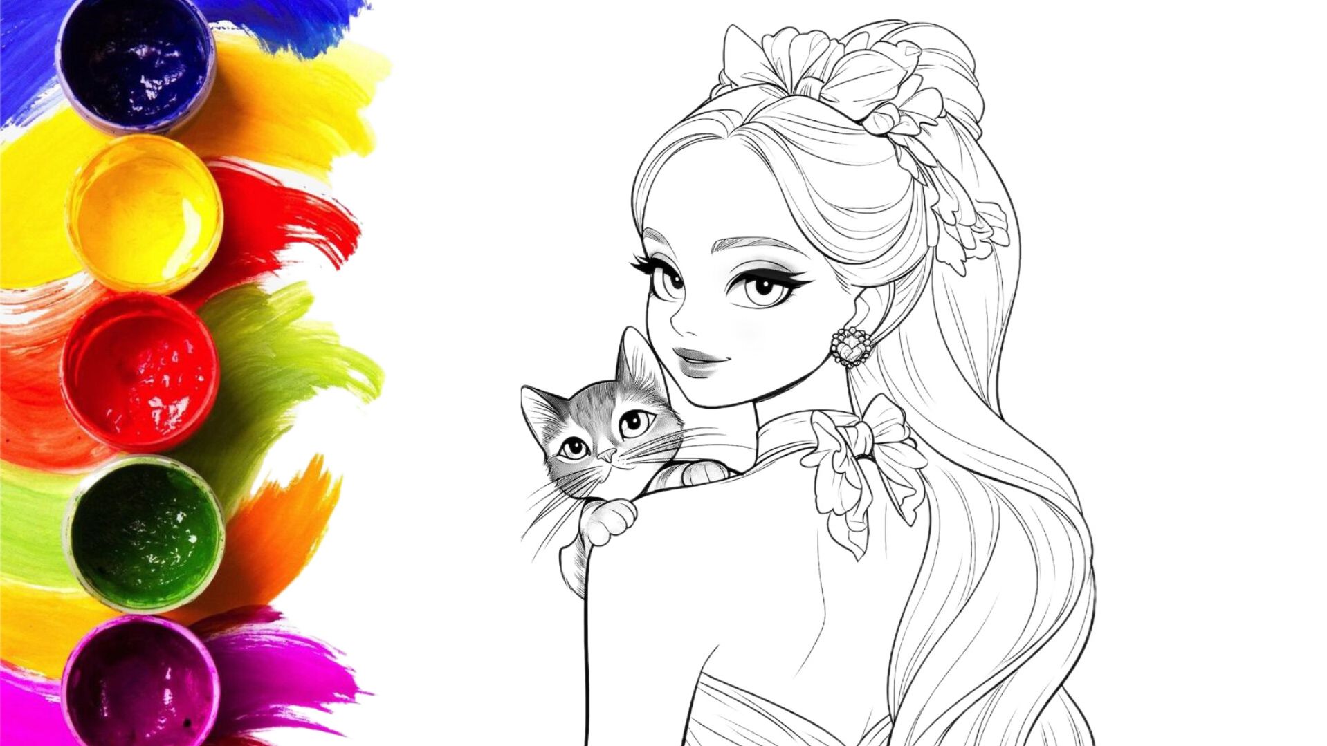 Барби с котёнком раскраска для девочек смотреть онлайн