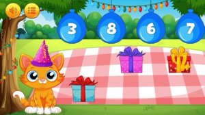 Детский мультфильм, который учит и развлекает, котёнку нужно посчитать подарки.