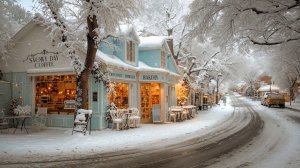 ☕ Снежное утро у уютного кафе ❄️ Тихая зимняя улица и мягкий джаз