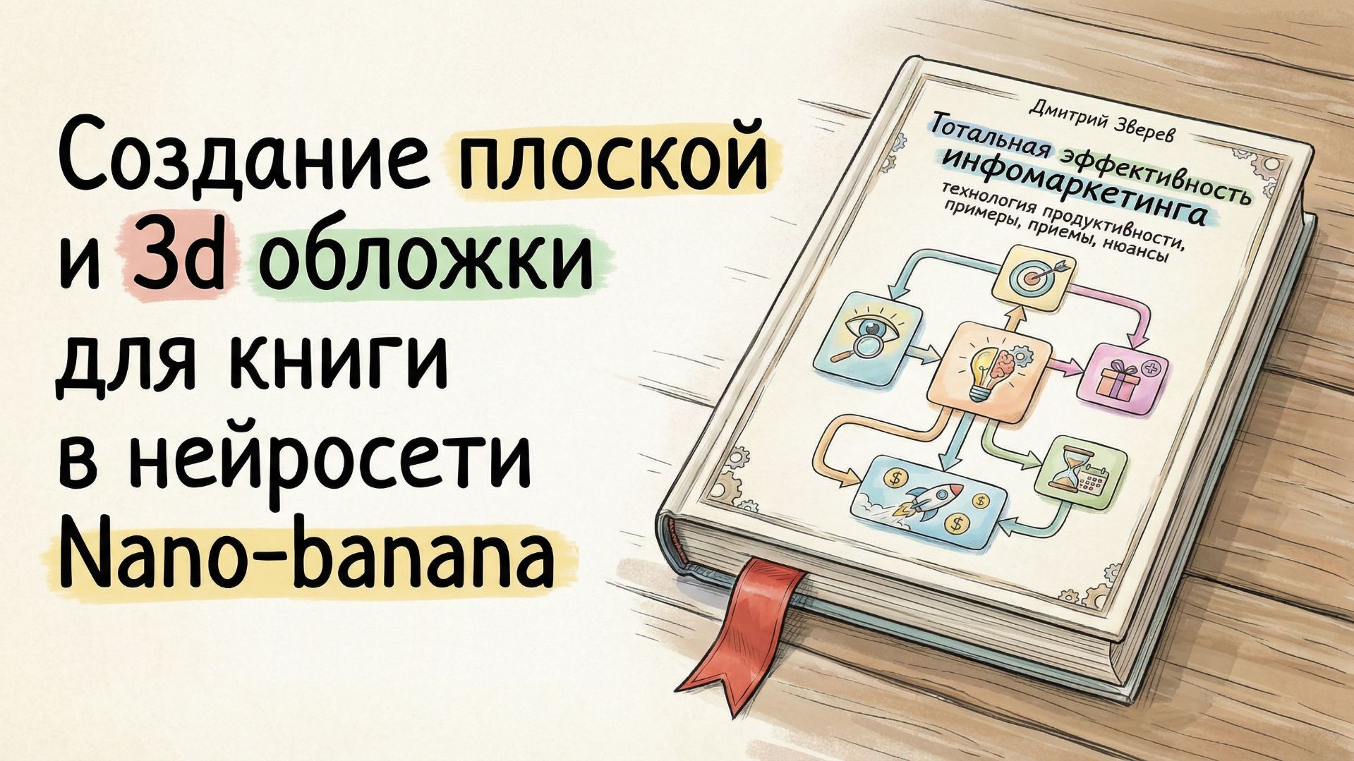 Создание плоской и 3d обложек для книги в нейросети Nano banana (готовые промпты) смотреть онлайн