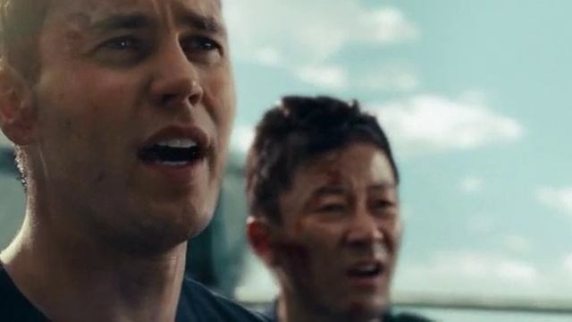 Морской бой.Залп Линкора из всех орудий.