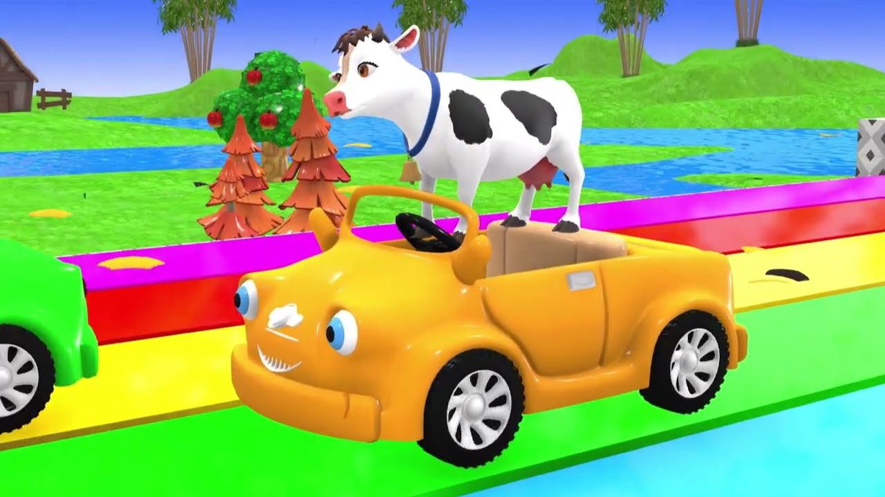 😹Милая мультяшная коровка едет верхом на машине🔥 смотреть онлайн