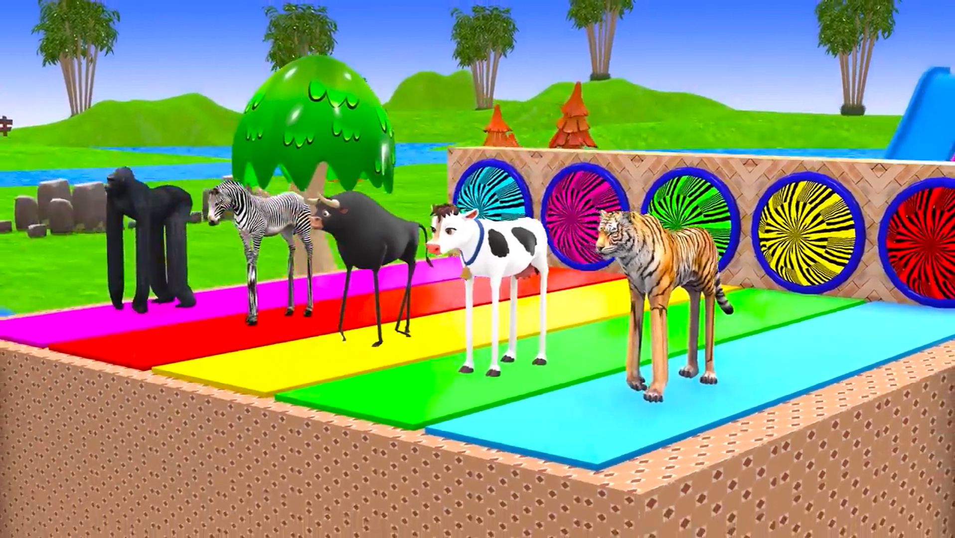 😹Милые мультяшные животные катаются на машинах и соревнуются между собой🔥 смотреть онлайн