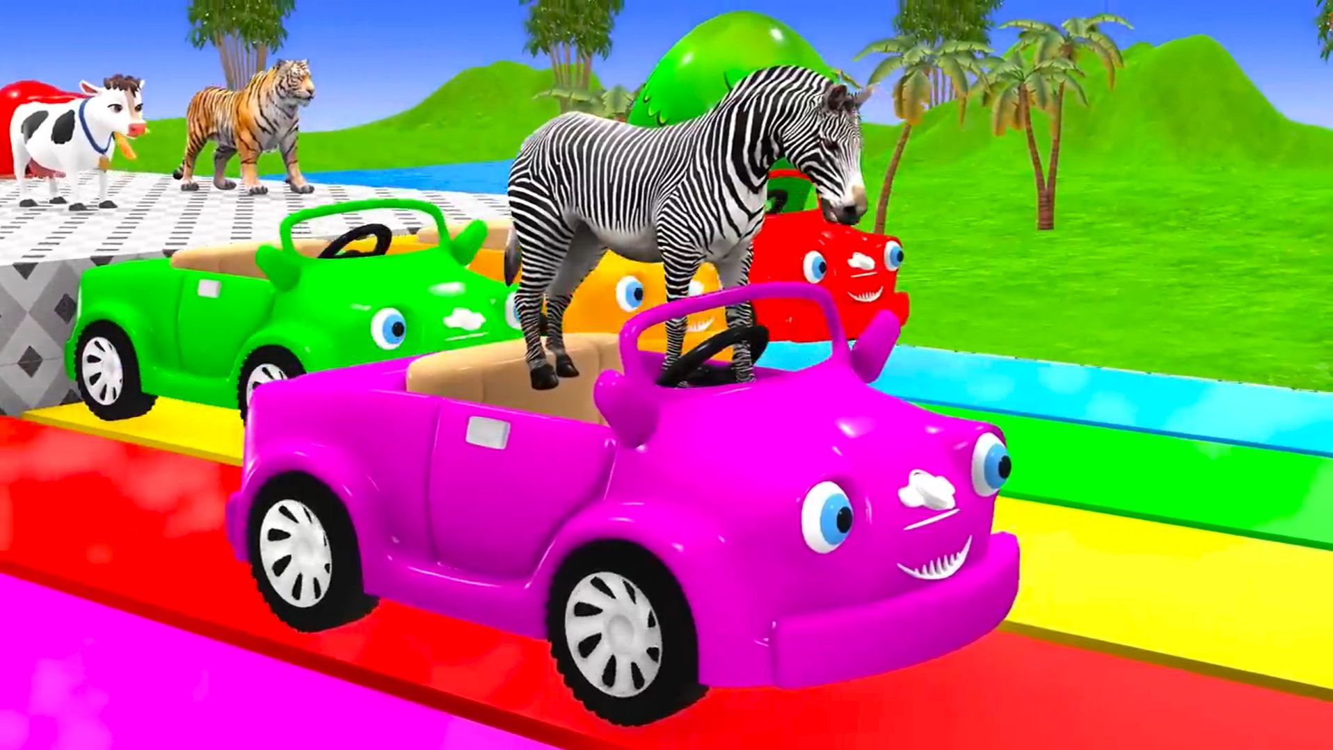 😹Красивая мультяшная зебра едет верхом на машине🔥 смотреть онлайн