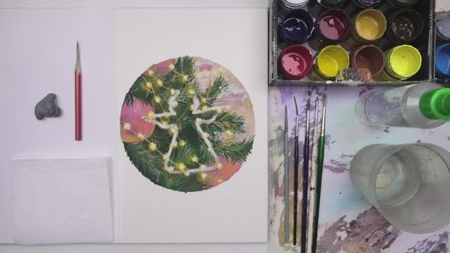 Фрагменты урока по рисованию елочного украшения гуашью смотреть онлайн