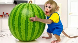 Мультики для детей, обезьянка кушает арбуз, видео про обезьянку, мультики