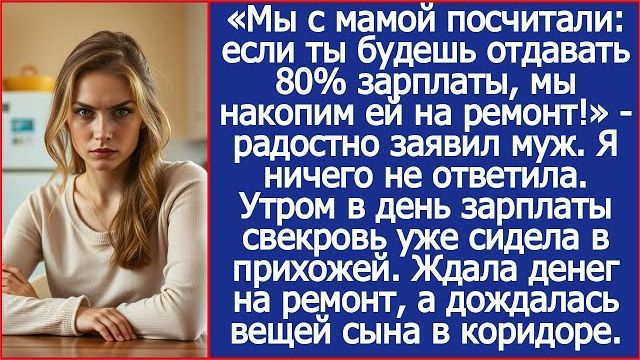 Мы с мамой посчитали: если ты будешь отдавать 80% зарплаты мы накопим ей на ремонт| ИСТОРИИ ИЗ ЖИЗНИ смотреть онлайн