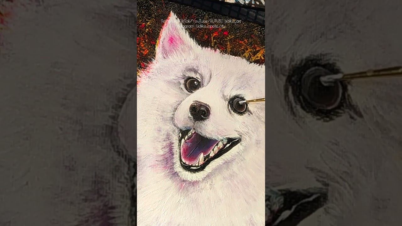 Милая собака с кофе рисунок акрилом. смотреть онлайн