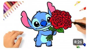 КАК ПРОСТО НАРИСОВАТЬ СТИЧА С ЦВЕТАМИ 💗🌹