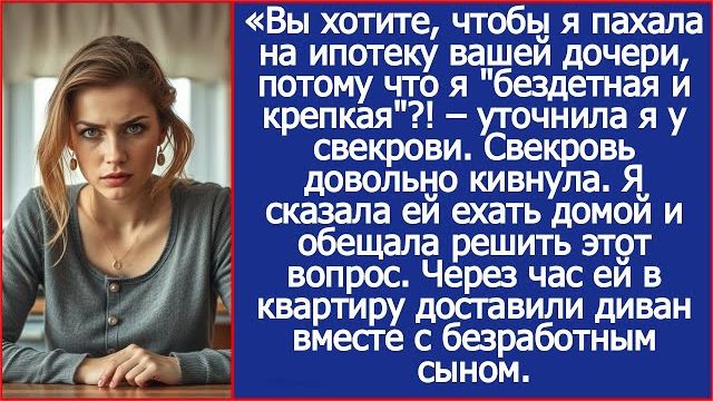 Вы хотите, чтобы я пахала на ипотеку вашей дочери? | ИСТОРИИ ИЗ ЖИЗНИ | АУДИО РАССКАЗЫ смотреть онлайн