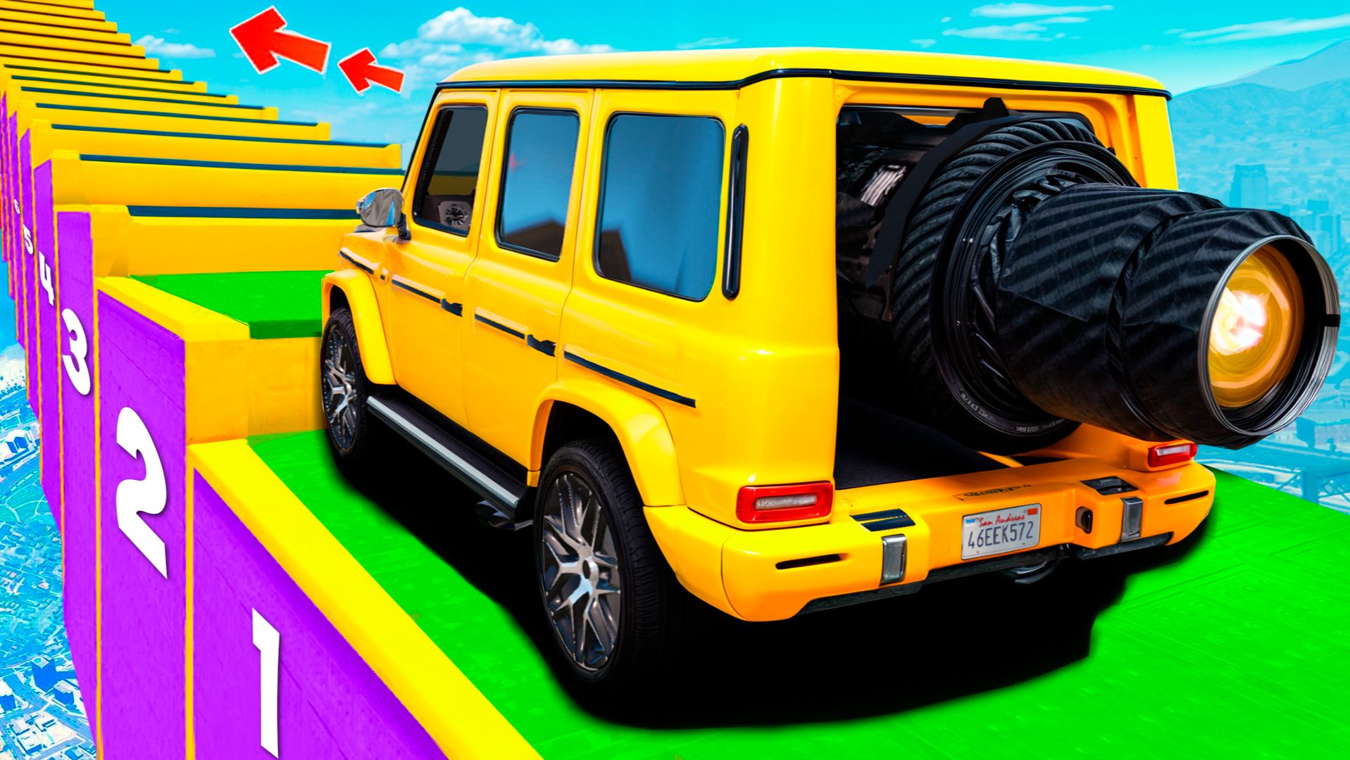 Как далеко сможет чит монстр трак забраться по ступенькам лестницы? Эксперименты ГТА 5 смотреть онлайн