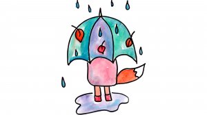 Как нарисовать дождливый день. Лисёнок и зонт