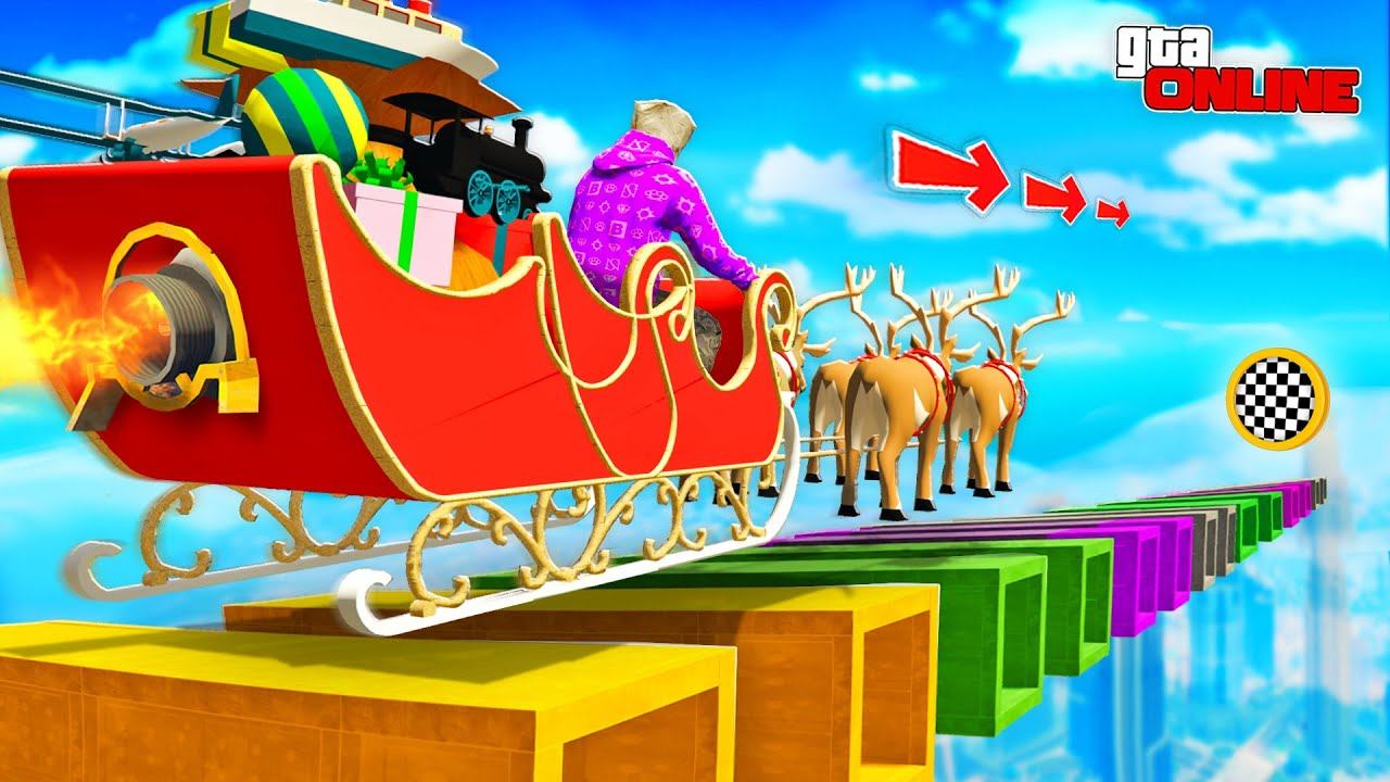 КАК ДАЛЕКО ТУРБО-САНИ ДЕДА МОРОЗА СМОГУТ ПРОЕХАТЬ ПО СЛОМАННОЙ ДОРОГЕ? ЭКСПЕРИМЕНТЫ ГТА 5 смотреть онлайн