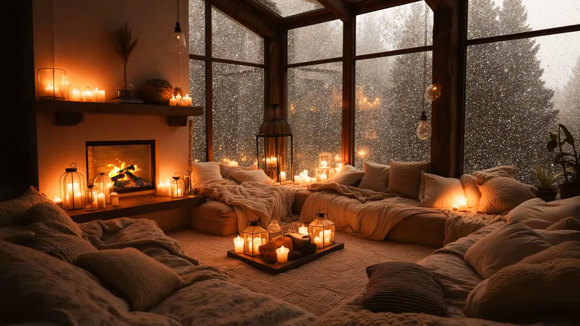 🔥 Уютный вечер у камина | Снег за окном и мягкий джаз смотреть онлайн