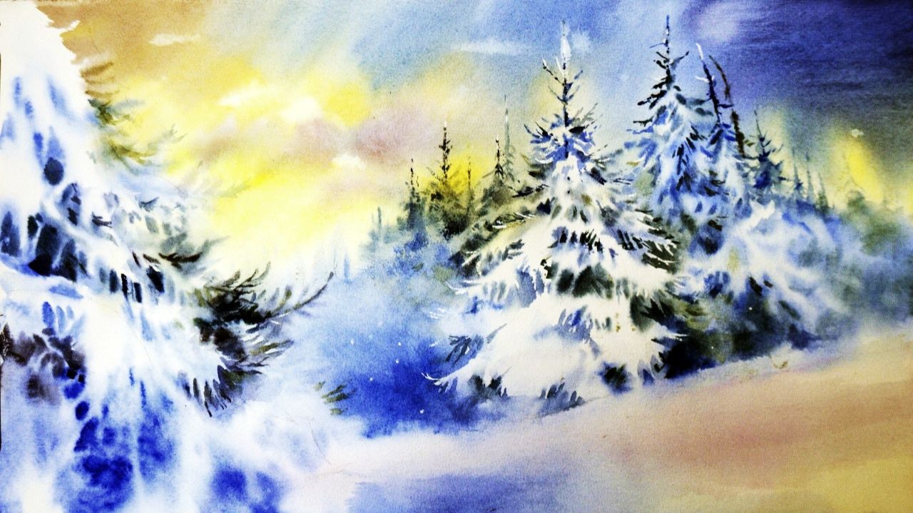 Зима в акварелях художника Альфия Сафи смотреть онлайн