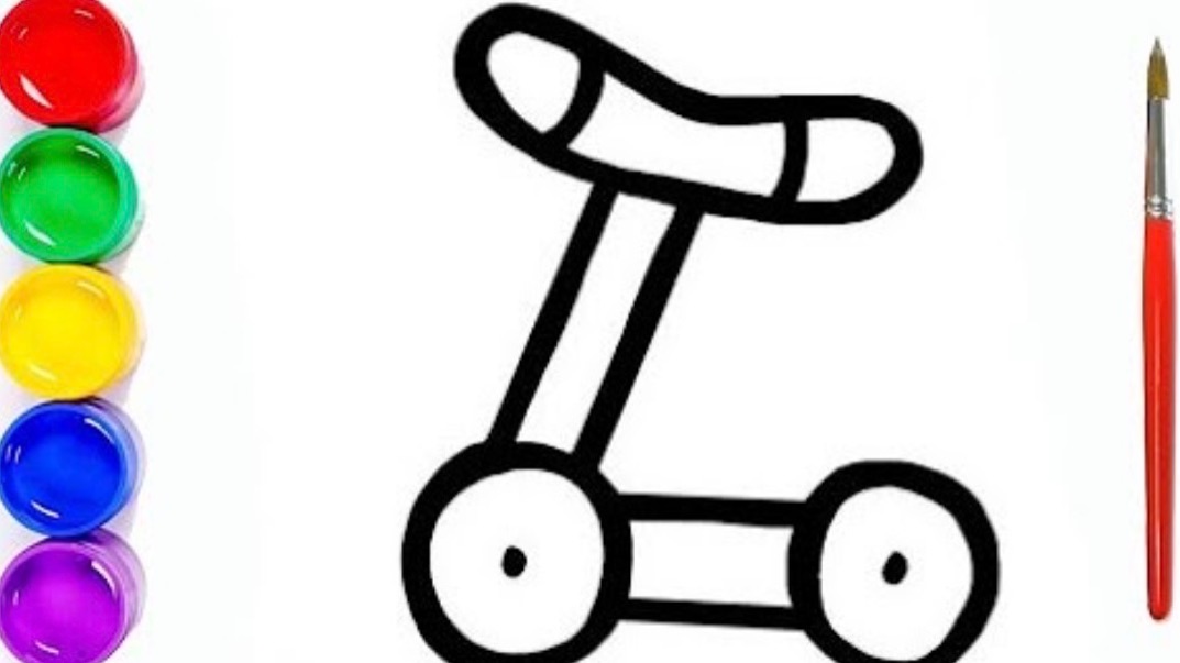 Мультик раскраска для детей и малышей. Как нарисовать рисунок самокат смотреть онлайн